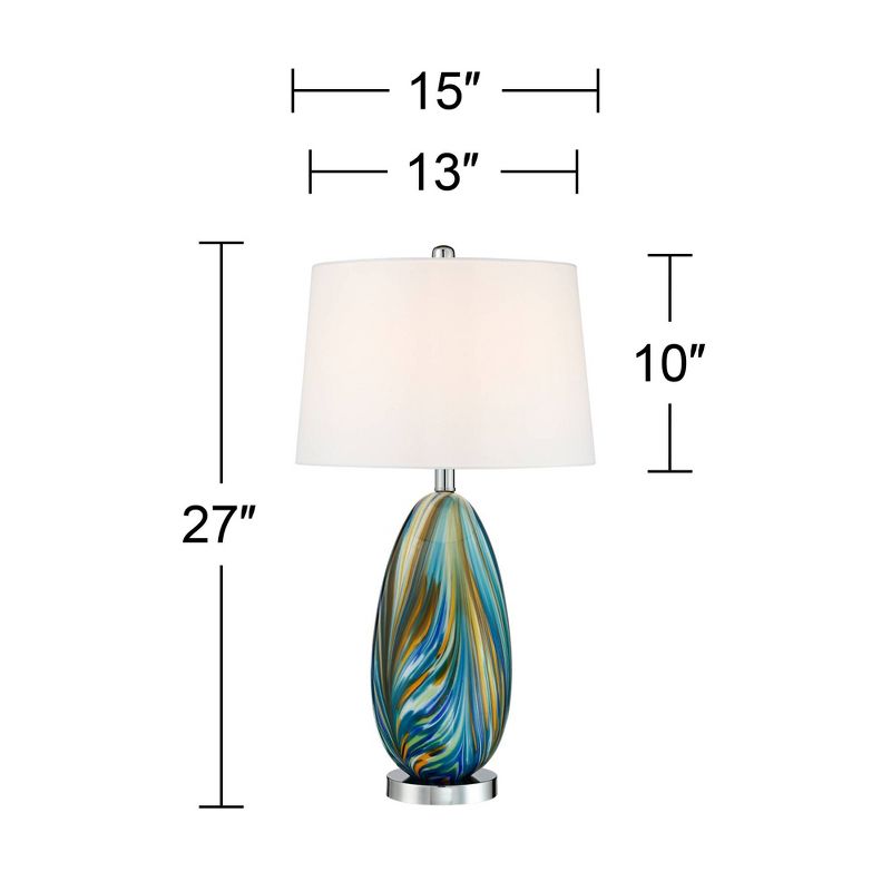 Possini Euro Design Pablo Modern Table Lamp 27" Tall Blue Art Glass White Tapered Drum Shade for Bedroom Living Room Bedside Nightstand Office Family, 5 of 11