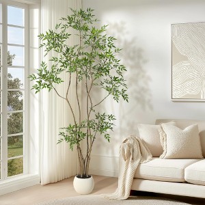 Artificial Plants Indoor, Faux Nandina Domestica Tree, Fake Floor Green Plant with Realistic Leaves for Home Office Living Room Decor - 1 of 4