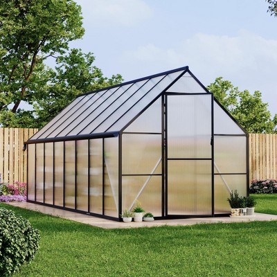8 x 10/12/14/16FT Greenhouse, Heavy Duty Aluminum-Framed Polycarbonate Greenhouse with Roof Vent, Large GreenHouse for Outdoors (4 Different Size)