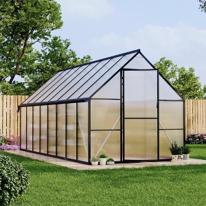 8 x 10/12/14/16FT Greenhouse, Heavy Duty Aluminum-Framed Polycarbonate Greenhouse with Roof Vent, Large GreenHouse for Outdoors (4 Different Size) - 1 of 4