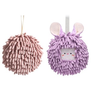 REGALWOVEN 2 Pcs Comfortable Soft Absorbent Chenille Ball Fuzzy Hand Towels - 1 of 4
