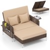 Costway 2 PCS Wicker Loveseat & Storage Ottoman with  4-Level Backrest & Soft Cushion Brown/Navy - 2 of 2