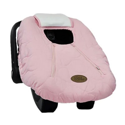 CozyBaby Cozy Cover Quilted Infant Car Seat Insulating Cover w/Dual Zippers, Face Shield, & Elastic Edge for Travel During Winter Months, Light Pink