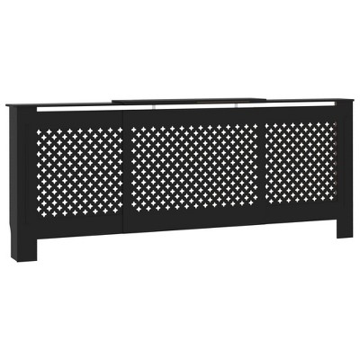 vidaXL Modern Adjustable MDF Radiator Cover, Sleek Design, Versatile Shelf, Durable Construction, Black, 55.9"-80.7"x8.1"x32.1"