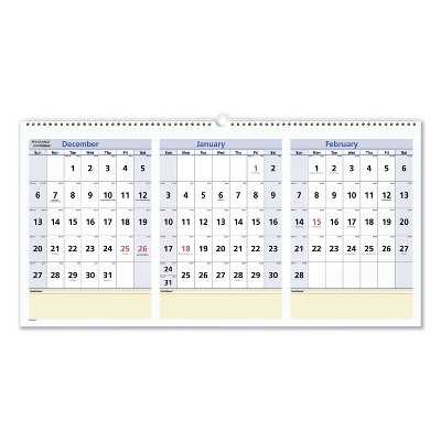 AT-A-GLANCE QuickNotes Three-Month Wall Calendar Horizontal Format 24 x 12 2022 PM1528