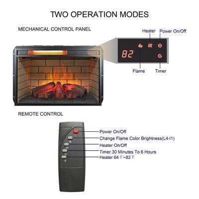 26-Inch Black Wood Electric Fireplace with Tempered Glass
