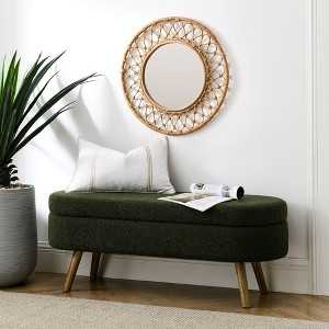 CAVINAS Bench for Bedroom with Cushion, Storage Stool Rubber Wood Legs, Bed Bench with Storage for Bedroom, Living Room, Green - 1 of 4