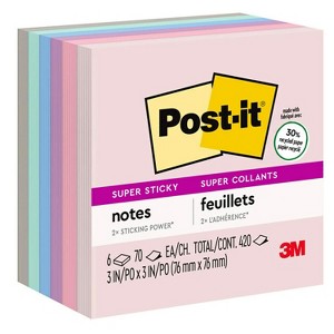 Post-it Super Sticky Notes 3" x 3" Wanderlust Pastels Collection 70 Sheet/Pad 6 Pads/Pack - 1 of 4