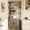 GustoWave 73.62" Industrial Bookshelf with Doors, Vintage Wood & Metal Bookcase - 4-Tier Farmhouse Storage Shelf with Cabinet - 2 of 4