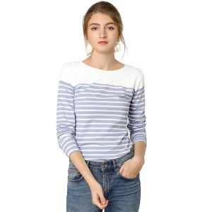 INSPIRE CHIC Women's Color Block Round Neck Long Sleeves Striped Basic T-Shirt - 1 of 4