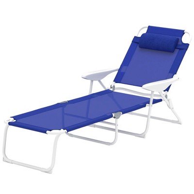 Resenkos Folding Chaise Lounge, Outdoor Sun Tanning Chair, 4-Position Reclining Back, Armrests, Removable Pillow, Light Gray
