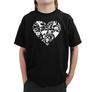 LA Pop Art Halloween Heart - Boy's Word Art T-Shirt Black X Small - 1 of 4