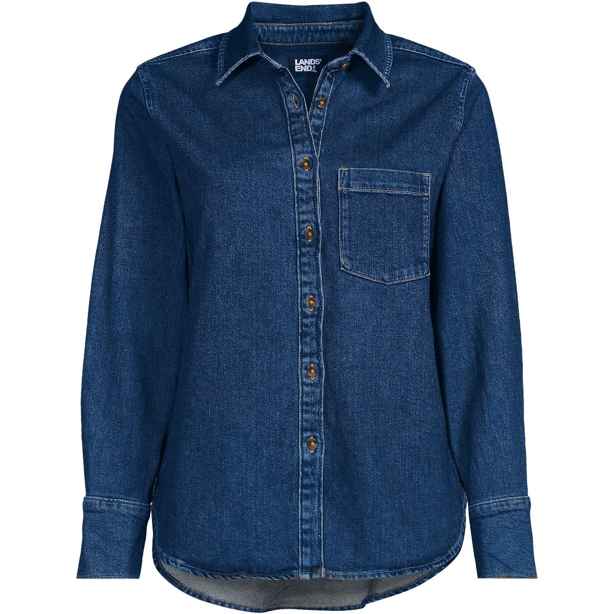 Lands' End Women's Soft Denim Twill Button Front Shirt - thumbnail 3