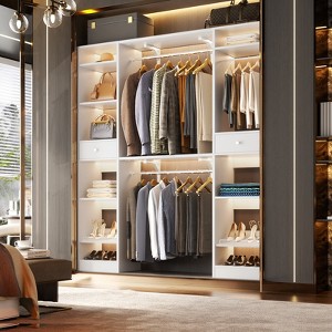 Aheaplus 58"Closet System with 3 Hanging Rods, Shelves, 2 Drawers and Shoe Rack - 1 of 4
