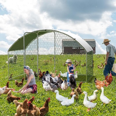 Large Metal Chicken Coop with Run, Walkin Poultry Cage for Yard with Waterproof Cover, Doom Roof for Hen House, Duck and Rabbit