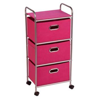 Honey-Can-Do 3-Drawer Rolling Cart - Chrome/Pink