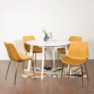 Roundhill Furniture Aufurr Contemporary Dining Set, White Round Dining Table with 4 Chairs, 5-Piece Gold - 1 of 4