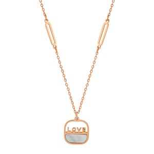 Steeltime mother of pearl "Love" pendant.  Color Options: Gold, Rose Gold - 1 of 4