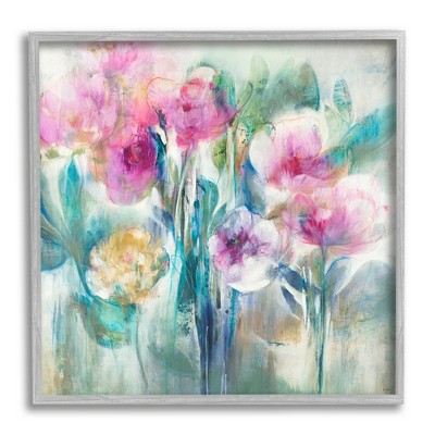 Stupell Industries Delicate Rainy Flowers Pink Peonies Painterly Illustration Framed Giclee Art