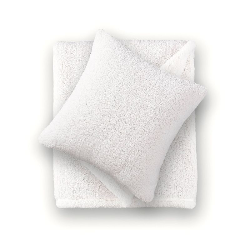 50"x60" Nova Reversible Faux Shearling Throw Blanket and 18"x18" Square Throw Pillow Set - Crescent & Starlight, 1 of 10