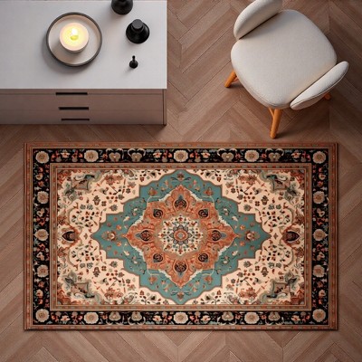 FURNIinspire Floor Mats Indoor Living Room Rug Washable Vintage Area Rugs Non Skid Carpet for Bedroom Offcie, Home Decor, Yellow, 96"*120"