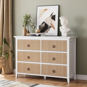 Jojoka Dresser for Bedroom,6 Drawer Wood Dresser with Large Drawer,Fluted Dressers for Living Room - 1 of 4