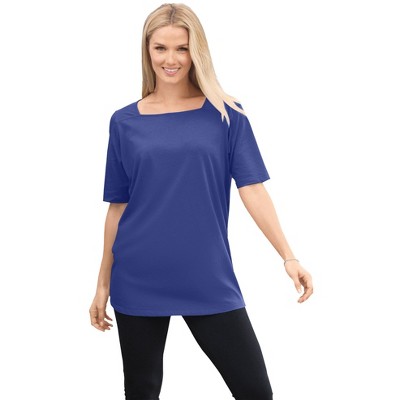 Woman Within Plus Size Perfect Elbow-Sleeve Square-Neck Tee
