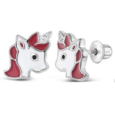 Girls' Happy Unicorn Screw Back Sterling Silver Earrings - Red - In ...