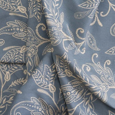 Lexington Blue Leaf Pattern Cotton Polyester Window Tiers