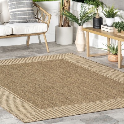 Casual Striped Border Light Brown Synthetic 4'x6' Area Rug