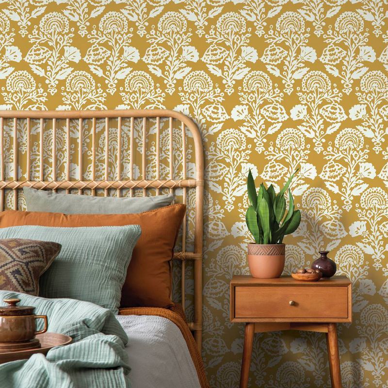 Tempaper Peel and Stick Wallpaper Floral Damask Ochre, 4 of 7