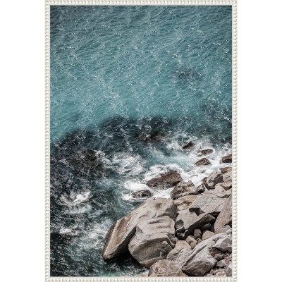 Aqua Ocean Shores White Framed Canvas Print, 23" x 33"