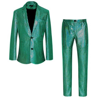 Lars Amadeus Men's Metallic Party Sequin Blazer and Pants Suit Set 2 Pieces