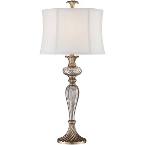 Regency Hill Traditional Table Lamp with USB Charging Port 32.75" Tall Mercury Glass White Drum Shade for Living Room Bedroom House Bedside - 1 of 4