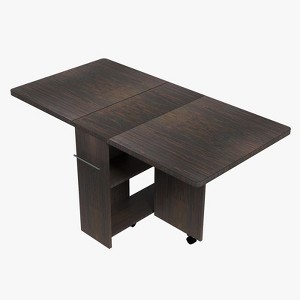 Space Saving Folding Dining Table with Storage Shelves & Wheels, Drop Leaf Expandable Table for Small Space, Walnut - 1 of 4