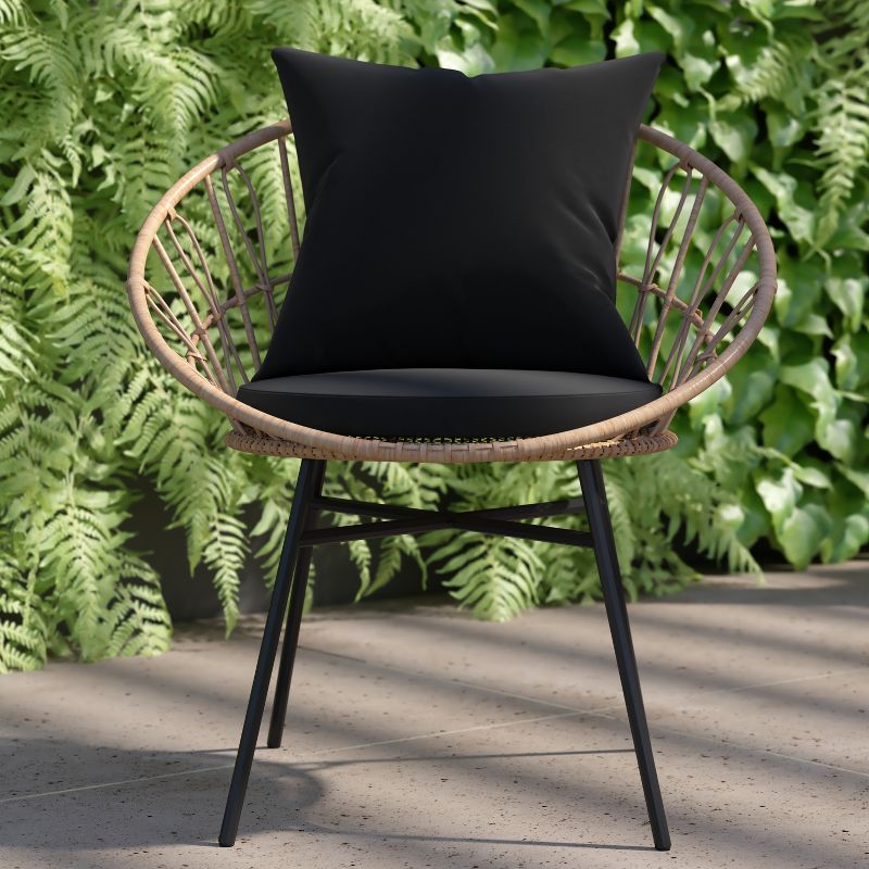 Emma and Oliver Set of Two All-Weather Boho Papasan Style Finish Faux Rattan Rope Patio Chairs with Cushions, 5 of 12