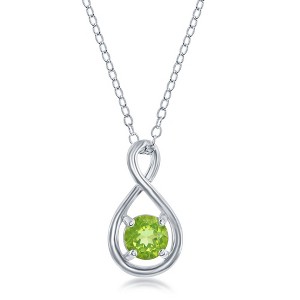 Simona Sterling Silver Round 5mm Gem Infinity Design Necklace - Peridot - Green - 16+2 Inch - 1 of 2