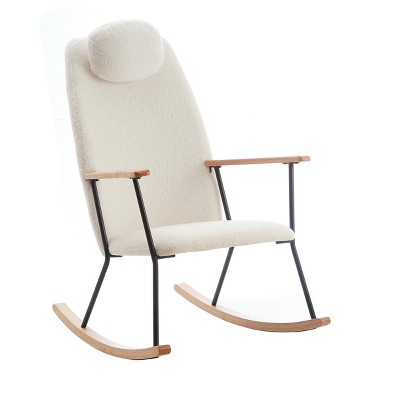 Airsurfer Modern Rocking Chair with Adjustable Headrest, Tech Leather Upholstery, High Back Glider for Nursery, Bedroom, Living Room