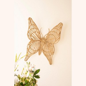 Natural Woven Butterfly Wall Decor – Iron Frame – 11" Tall by Kalalou - 1 of 4