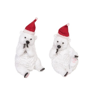 Transpac Set of 2 Resin Polar Bear Figurines with Hat Colorful Christmas Tabletop and Mantel Decorations Gift Ideas