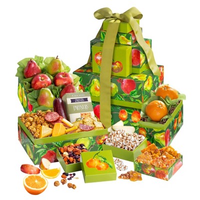 GreatFoods Succulent Fruit & Snacks Deluxe Tower, Premium Gift Tower, Fruit Gift Basket, Snack Gift Basket, Gourmet Food Gifts, Corporate Gifts