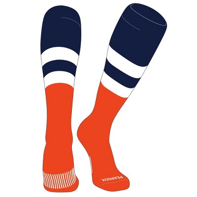 PEAR SOX Striped OTC Baseball, Softball, Football Socks (D) Navy, White, Orange