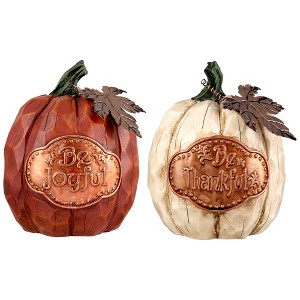 Northlight Fall Harvest "Be Joyful" "Be Thankful" Pumpkin Decorations - 7.75" - Set of 2 - 1 of 4