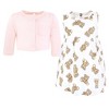 Hudson Baby Infant and Toddler Girls Cotton Dress and Cardigan Set, Pink Teddy Bears - 3 of 4