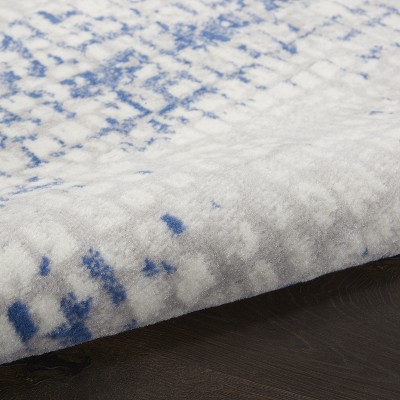 Reversible Grey Blue Geometric 4' x 6' Synthetic Area Rug