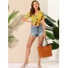 Allegra K Women's Hawaiian Floral Leaves Printed Short Sleeve Button Down Vintage Shirt - 2 of 4