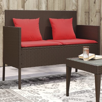 vidaXL Patio Bench with Cushions Brown Poly Rattan