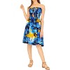LA LEELA Women's House Daily Routine Evening Wear Boho Backless Smocked Mini Flowy Dress Tube Top Strapless Dresses for Women One Size Blue, Floral - 2 of 3