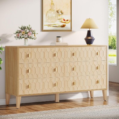 Tribesigns 55" Chest Cabinet of Drawers, 6-Drawer Double Wide Dresser with Solid Wooden Legs for Closet, Living Room, Entryway