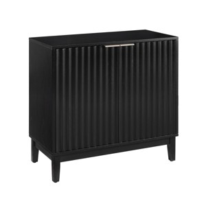 Vynxaria Mid-Century Modern 2-Door Storage Cabinet - Black Finish, Fluted Fronts & Brass Handles, Easy Assembly for Entryway/Dining/Media - 1 of 4